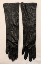 VTG Van Raalte Opera Gloves 14" Black Kid Leather Silk Glam Goth Regency Formal