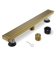 Linear Shower Drain, 24 Inch Gold Shower Drain with Removable Square Hole Cov...