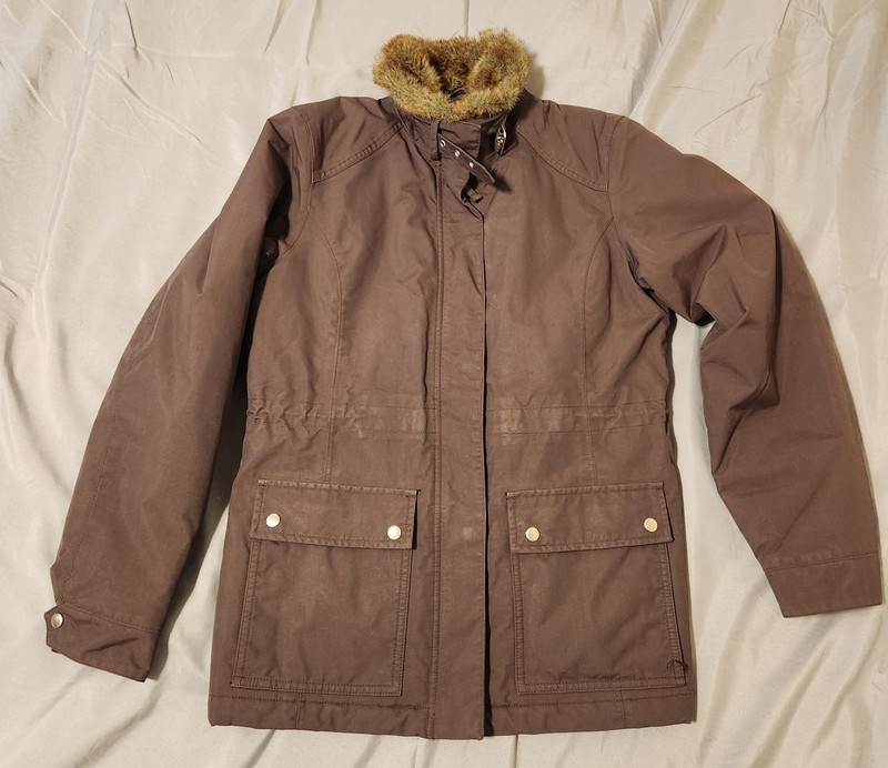 Lands End Brown Jacket XS 2-4 With Pockets and Removable Faux Fur Collar