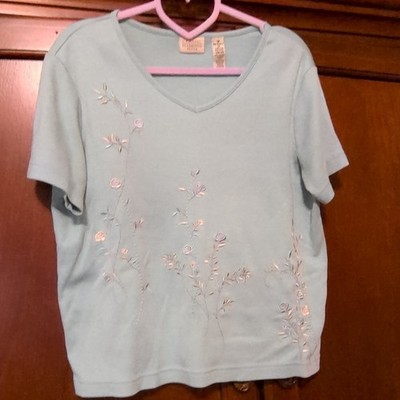 Classic Elements Petite Mint Green Embroidered Floral  Short Sleeve Petite M