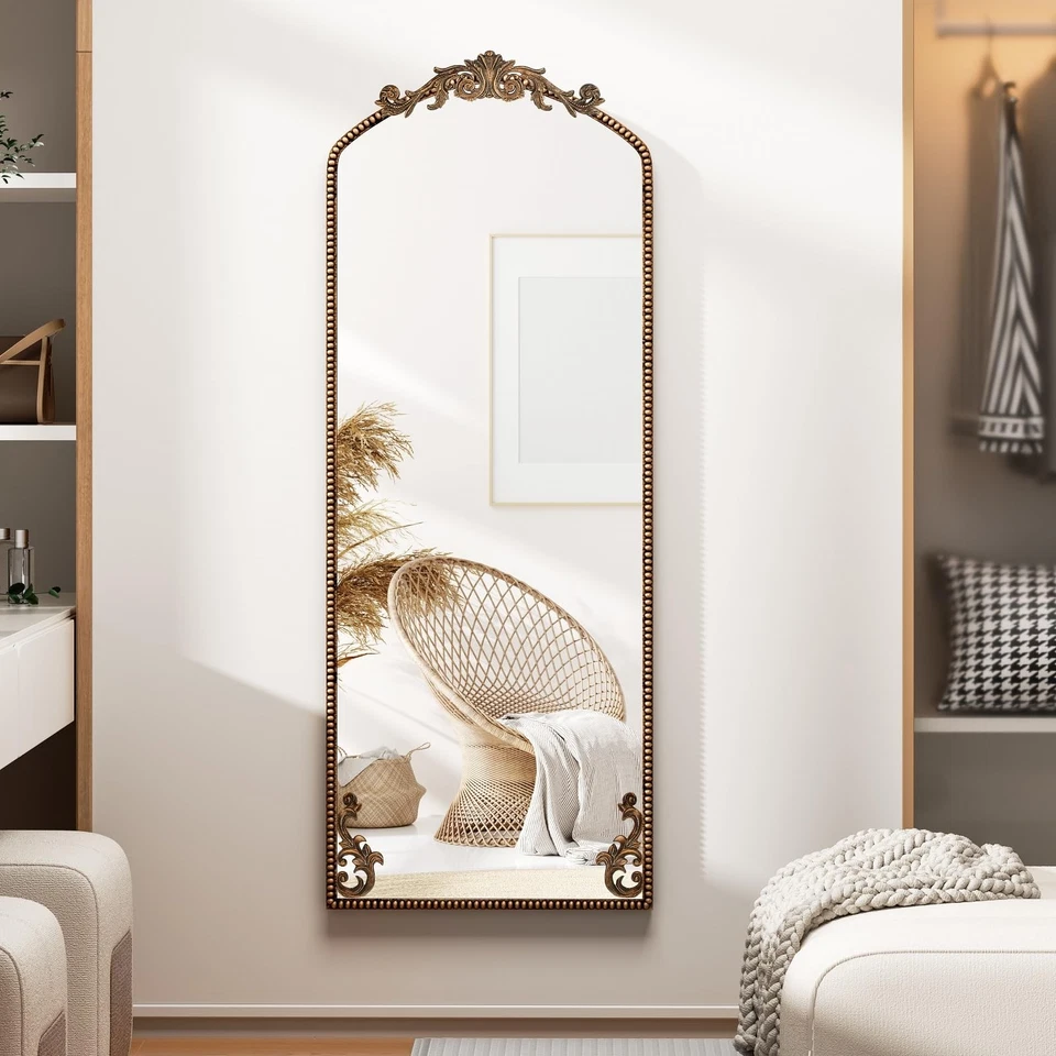 Espelho Barroco Ornamentado Vintage Dourado 65"×22", Espelho de Chão Comprimento Total, Grande A... - Imagem 2 de 4