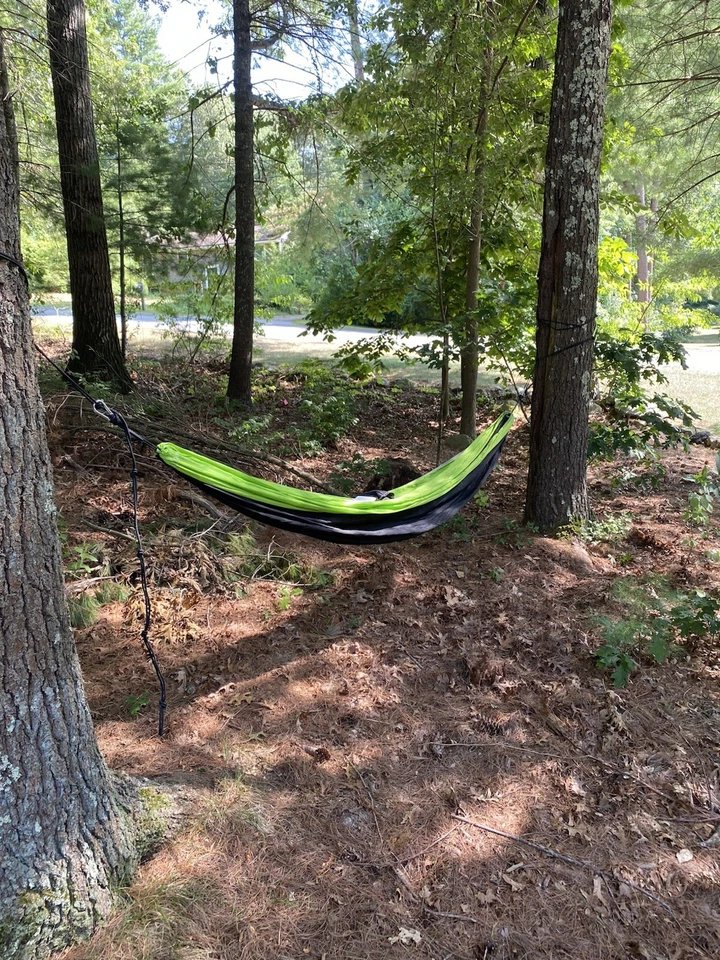 Uline Backpacking Hammock Camping Single Parachute w Straps - Black & Lime Green - Image 4 of 4