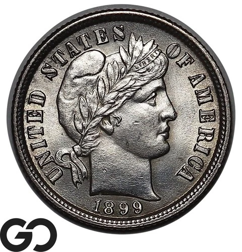 1899 Barber Dime, Lustrous White Solid Gem BU++