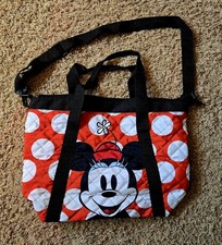 NWOT Disney's Minnie Mouse Polka Dot XL Tote Bag Zipper Adjustable Black Straps