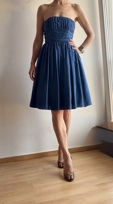 Jake s Seide Mieder Kleid 34 Blau Plissee Cocktail Hochzeitsgast Abendkleid