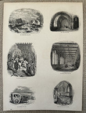 Antiker Druck King John Ära Schiffe um 1860 Grab & Altar Gravur Geschichte