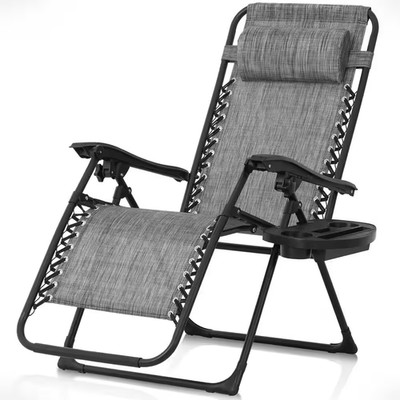 Zero Gravity Chair Reclining Folding Lounge Chair Patio Recliner Tray Beige