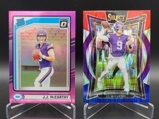 J.J. McCarthy - 2 Parallel Rookie Card Lot 2024 (Optic Pink & Red & Blue Shock)
