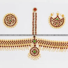 Red Kempu Temple Indian Jewelry Headset | Bharatnatyam, Kuchipudi, Parties,