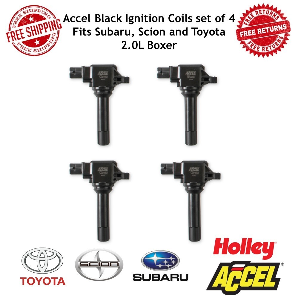 Accel Black Ignition Coils Set of 4 For Subaru Scion  Toyota 2.0L Boxer