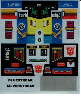 TRANSFORMERS GENERATION 1, G1 AUTOBOT BLUESTREAK REPRO ETIKETTEN / AUFKLEBER