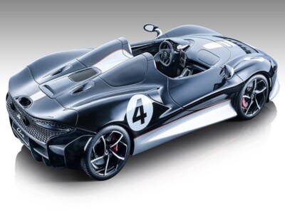 2020 MCLAREN ELVA CONVERTIBLE #4 BLACK & SILVER 1/18 BY TECNOMODEL