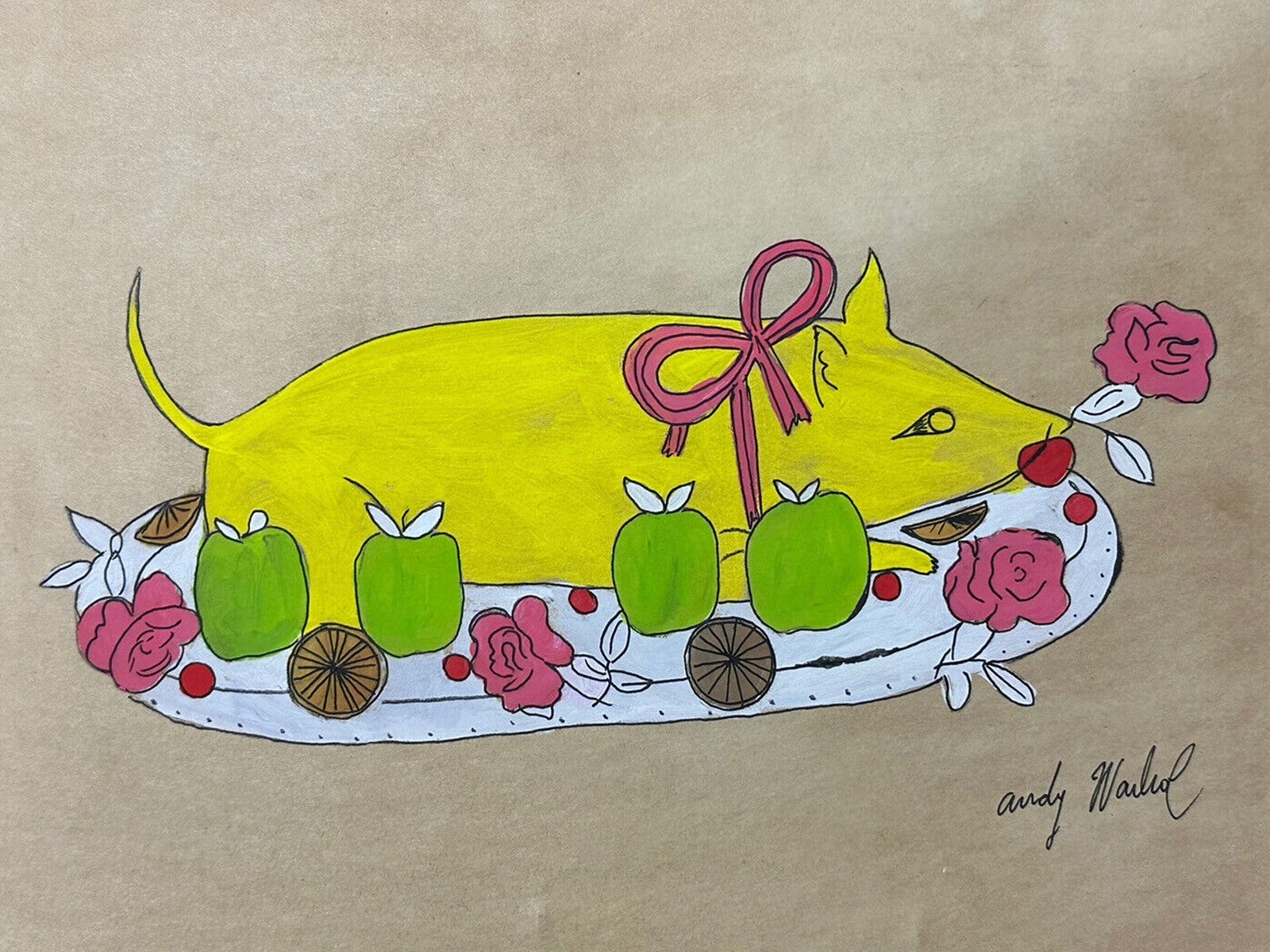 Vintage ANDY WARHOL Original Signed Hand Drawing on Paper with CoA