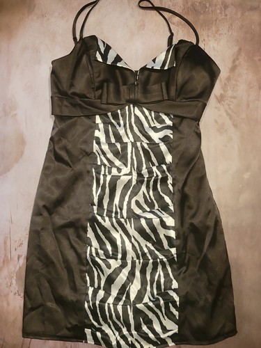 Y2K Morgan & Co Cocktail Evening Formal Prom Homecoming Dress Black Zebra Sz XS
