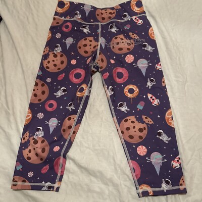 BNWOT Lucy Locket Loves Capri Active Leggings Zip Back Pocket Space Cookies  XS UK