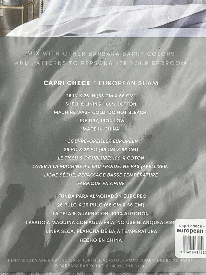 Nuevo Barbara Barry Capri Check European Sham 26 in X 26 en gris Foto 3 de 4