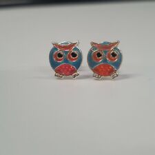 925 Genuine Sterling Silver Kids Children Owl Earrings Studs