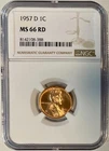1957-D Lincoln Cent (Wheat Penny), NGC MS-66 RD