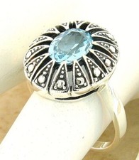 GENUINE 1.33 CT SKY BLUE TOPAZ ANTIQUE STYLE 925 STERLING SILVER RING    1103