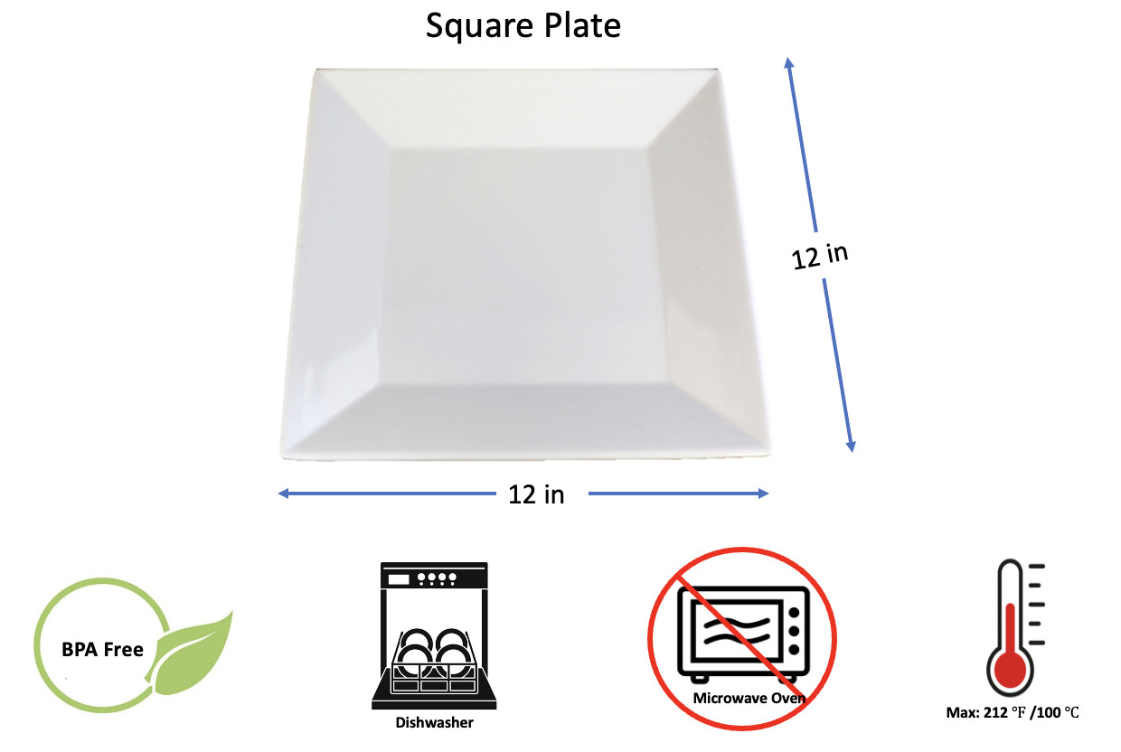 Plato cuadrado duro de melamina 8,5"" ~ 12"" barra de ensalada plato lateral cafetería blanco