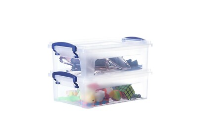Superio Clear Plastic Stackable Storage Bins with Lids, 1.25 Quart (2 Pack)