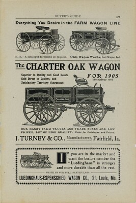 1905 Olds Wagon Works, Luedinghaus Espenscheid Wagon, Turney Ad: Rev is Karges