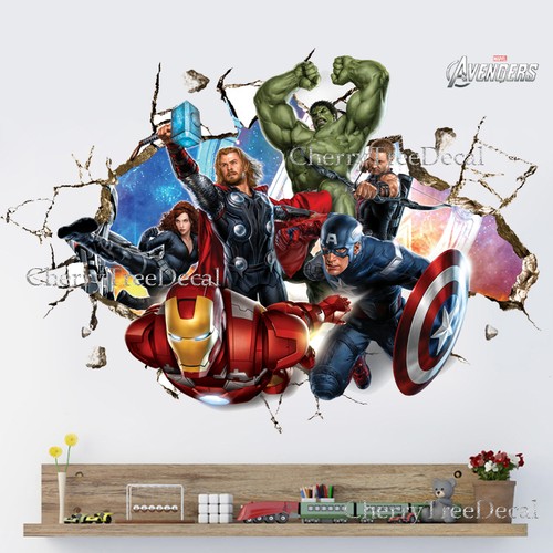 Super Hero Avengers Wall Crack Decal Sticker Boys Bedroom Decor Art