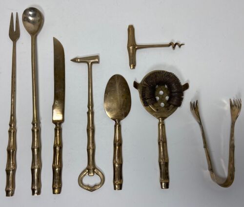 Vintage Brass MCM Bar Drink Tool Set 8 Pieces Lot - Picture 1 of 8
