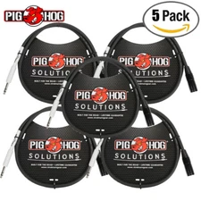 5-PACK Pig Hog 3FT XLR Male - 1/4" TRS Male Patch Cable Stereo Balanced Adapter 