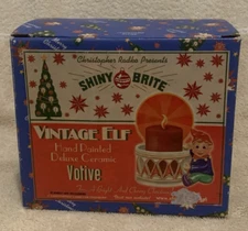 Christopher Radko Shiny Brite ELF w/DRUM Ceramic Votive Candle Holder - EUC