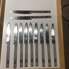 X 11 Vintage Sasaki Stainless Dinner Knives Windows Patino Wolf 18-8 Japan