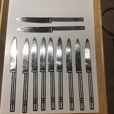 X 11 Vintage Sasaki Stainless Dinner Knives Windows Patino Wolf 18-8 Japan