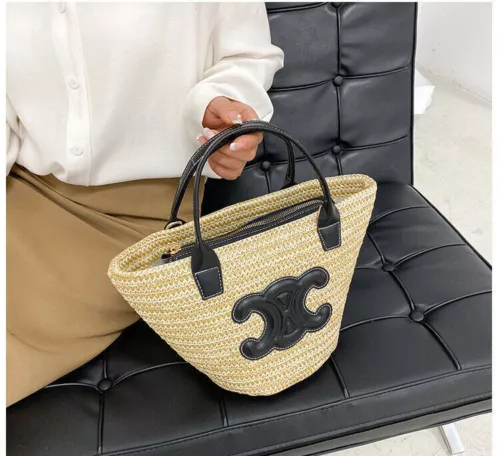 Bolso de Mano de Paja para Damas Bolso de Playa Bolso de Ratán + Banda para el Cuello de Seda Bolso de Gran Tamaño - Imagen 15 de 22