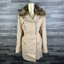F&f Full Zip Up Faux Fur Trim Nude Parka Coat Jacket Women's Size 10