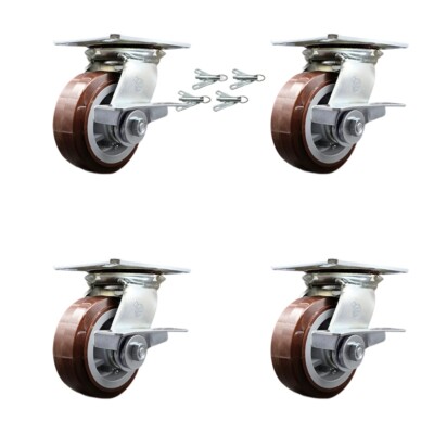 5 Inch Polyurethane Caster Set with Roller Bearing and Brakes/Swivel Locks SCC