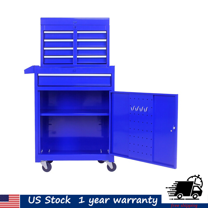 5-Drawer Tool Box With Lockable Wheels& Detachable Top 2 in 1 Rolling Tool Chest