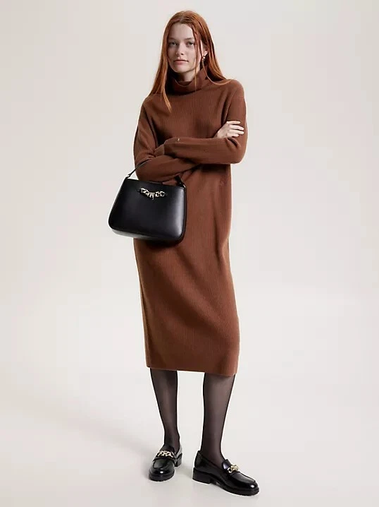 NEW TOMMY HILFIGER Wool Cashmere Turtle Neck Dress Brown Size M $200 - Image 3 of 4