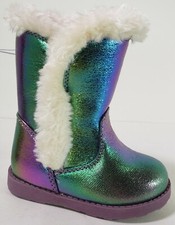 Purple Metallic Winter Boots Toddler Girls 5 Faux Leather w/ Fur Lining side zip
