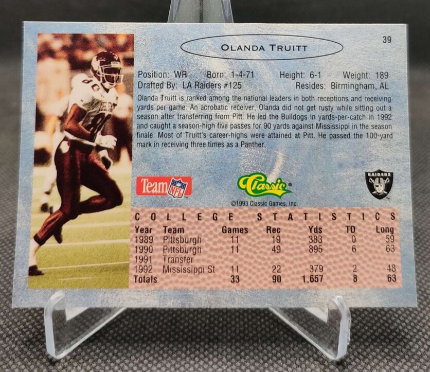 1993 Classic #39 Olanda Truitt Mississippi St. Raiders football