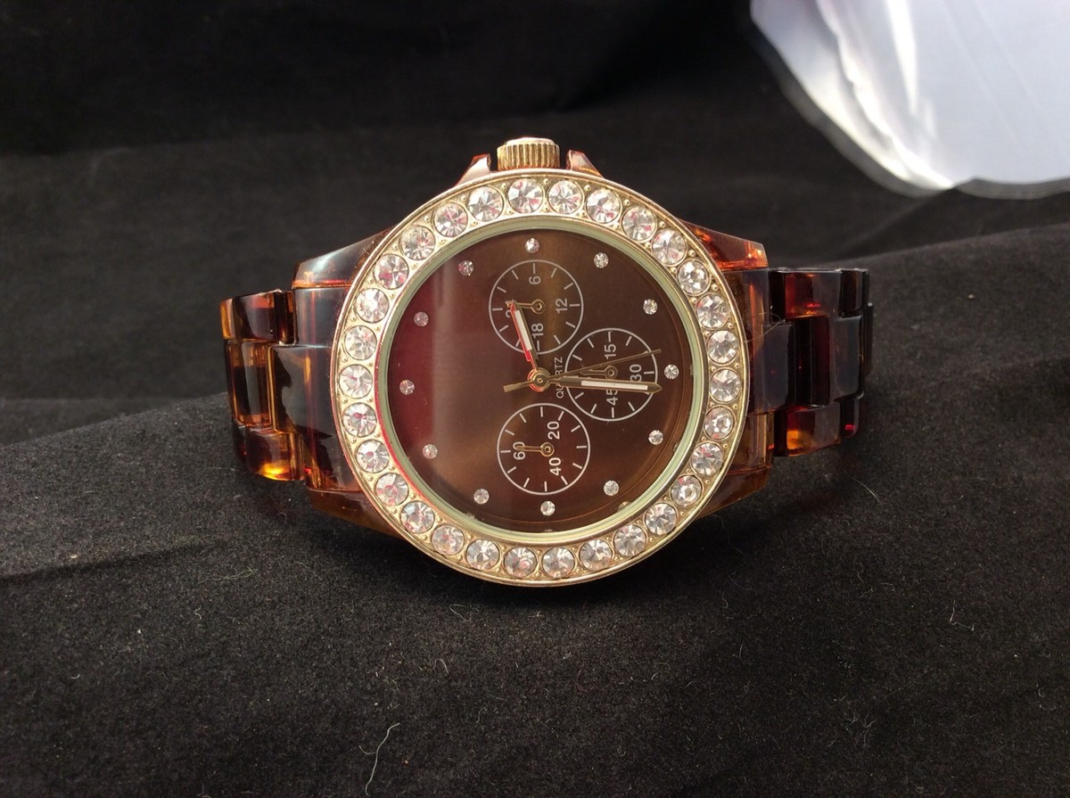 Gold tone and Tortoiseshell Watch with Crystal Details Anne Klein Women main image 2