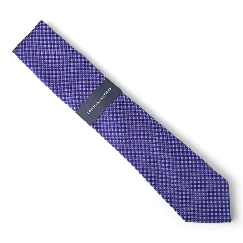 Tommy Hilfiger Mens Micro Grid Tie Necktie Classic 3" Blue Purple Silk Blend $69