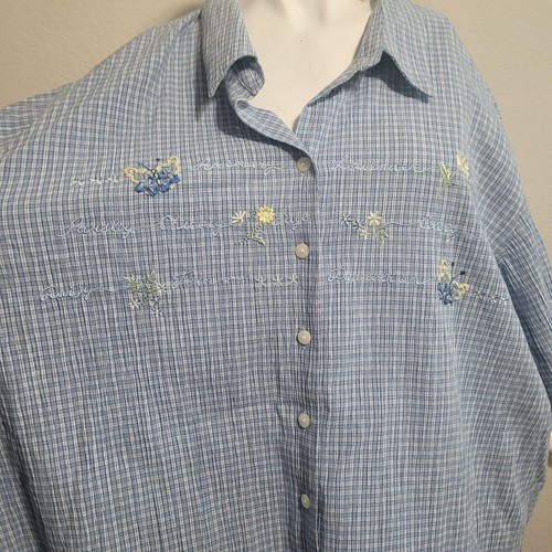 NEW Koret 32W button front shirt polo collar flower embroidered names garden - Picture 5 of 13