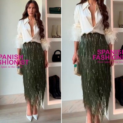 ZARA WOMAN FW25 ZW COLLECTION LIMITED EDITION FRINGED SEQUIN SKIRT 9125/101/500
