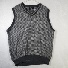 Vtg Lee Sport Sweater Vest L Gray Black Knit USA Made Pullover 90s Grunge