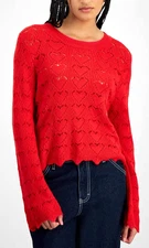 Hooked Up by IOT X6731 Juniors' Open Heart Stitch Pullover Sweater, Red, XL