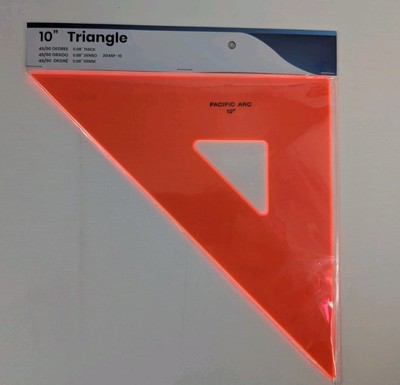Pacific Arc Drafting Triangle, 10-in, 45/90 degrees, Fluorescent Orange 