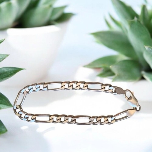 Bracciale Figaro Link Argento Sterling PGDA 925 6,6mm Larghezza 7,5” Lungo Usato in Ottime Condizioni - Foto 3 di 14