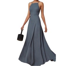 Reformation Backless Halter Neck Sleeveless Slate Blue Formal Gown Dress Size 2