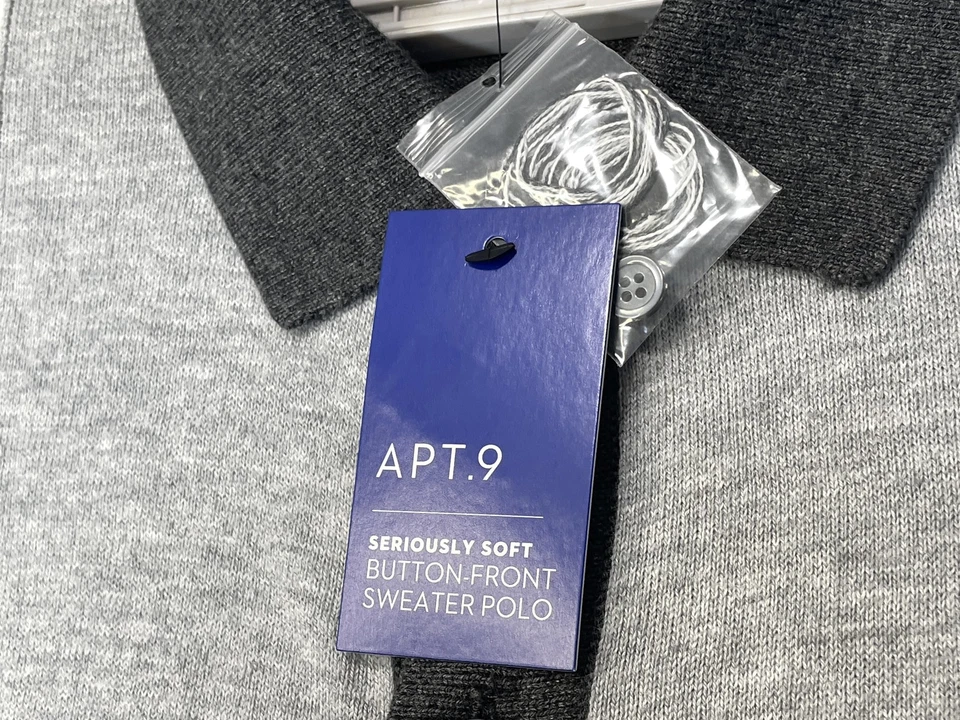 Apt 9 Sweater Polo Shirt Mens 2XL Gray Button Front Seriously Soft Short Sleeve - Image 3 of 4