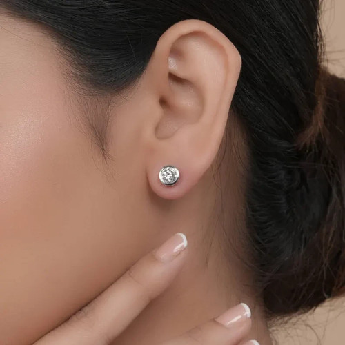 14K Gold With 1.55ct Lab Grown Diamond Bezel Set Solitaire Earrings